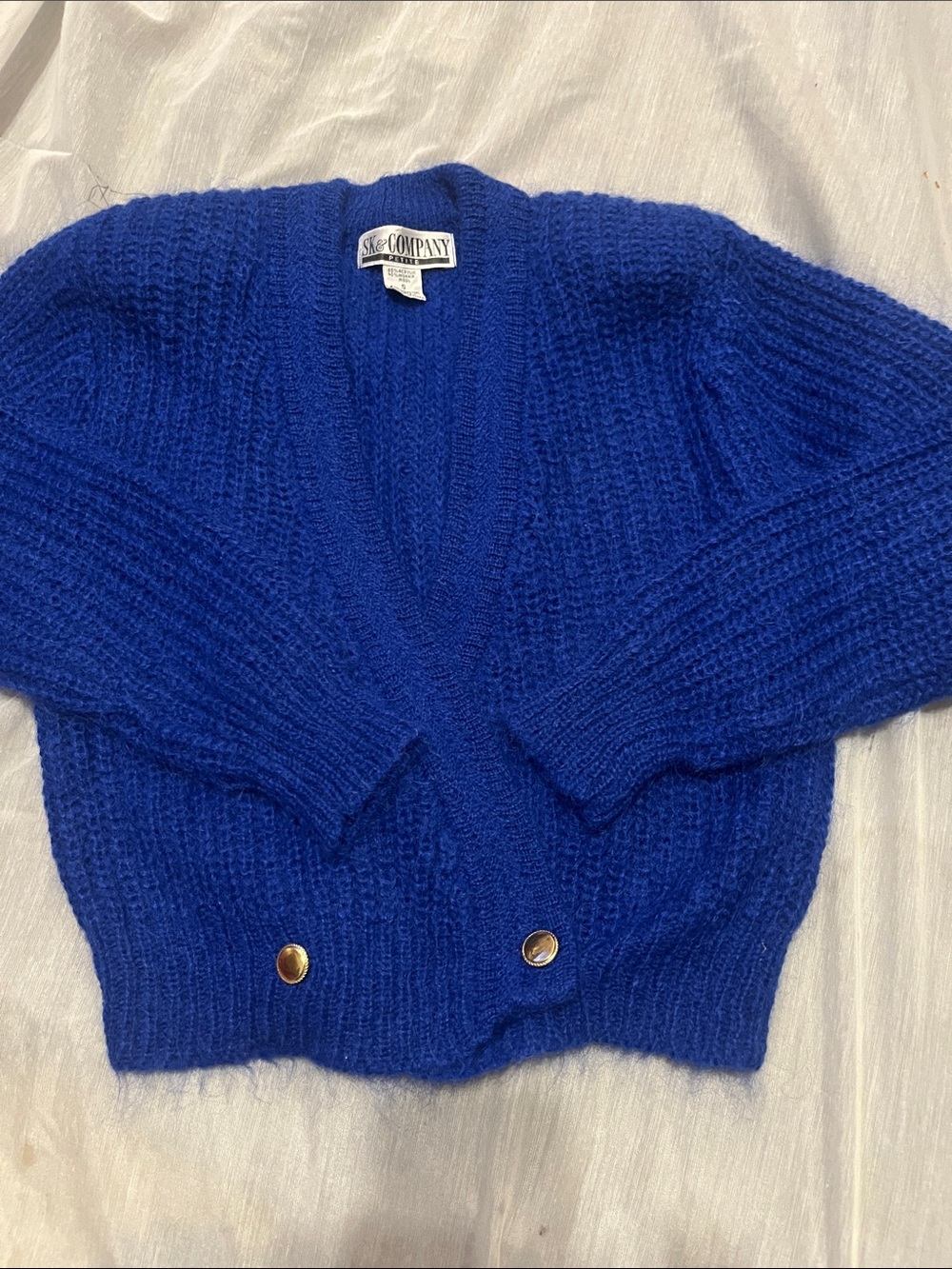SK & Company Soft Royal Blue Fuzzy Cardigan Sweater size s petite